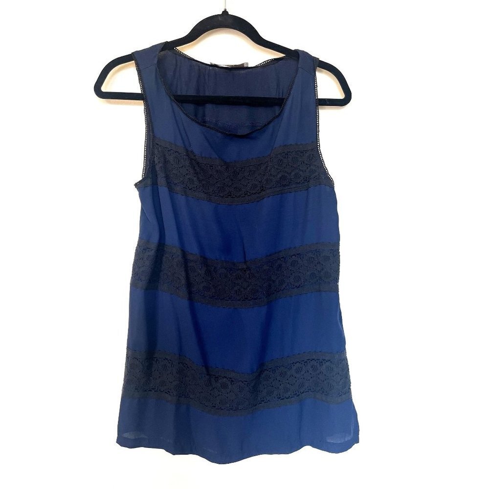 Loft Sleeveless Navy Blue & Black Lace Blouse M